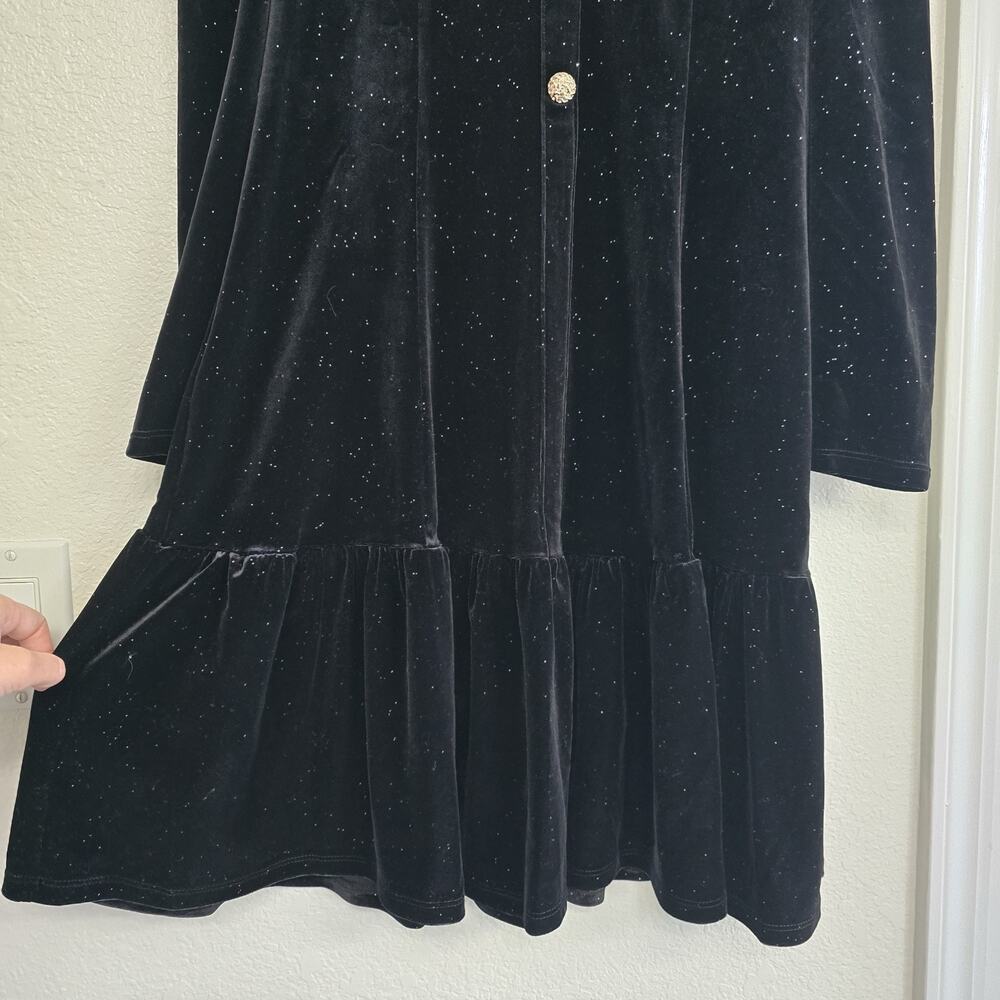 Women Velvet Midi Black Dress Long Sleeve Sparkle Holiday Party Cocktail Preppy - Picture 7 of 16